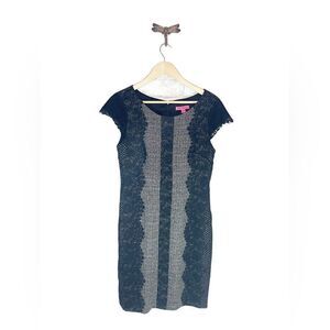 Betsey Johnson Black and Gray Lace Fitted Dress Professional Office Women’s